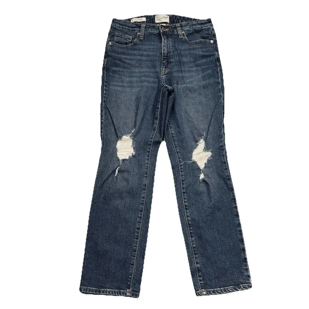 Universal Thread High Rise Slim Straight Jeans 8 (29x27) Blue Distressed Womens